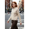 Kadın Oversize Rahat Kesim Düşük Kol Fermuarlı Dik Yaka Triko Selanik Örgü Uzun Kollu Kazak