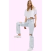 Kadın Pamuk Denim Geniş Paça Uzun Boy Jean Pantolon; Yırtık Detaylı; Günlük Kullanım Hafta Sonu
