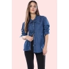 Kadın Pamuk Denim Gömlek Bebe Yaka Bağlama Detaylı Günlük Stil Hafta Sonu Kaliteli Malzeme