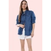 Kadın Pamuk Denim Gömlek Bebe Yaka Bağlama Detaylı Günlük Stil Hafta Sonu Kaliteli Malzeme