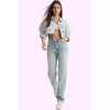 Kadın Pamuk Denim Jean; Yüksek Bel Straight Kalıp Boru Paça Günlük Kullanım Modern Tasarım