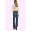 Kadın Pamuk Denim Jean; Yüksek Bel Straight Kalıp Boru Paça Günlük Kullanım Modern Tasarım