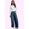 Kadın Pamuk Denim Kot Pantolon Normal Bel Baggy Geniş Paça Günlük Kullanım Kaliteli Malzeme