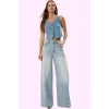 Kadın Pamuk Denim Palazzo Jean Yüksek Bel Geniş Paça Günlük Stil Yaz Aylarının Vazgeçilmezi