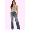 Kadın Pamuk Denim Pantolon Yüksek Bel Geniş Paça Günlük Kullanım İçin Mükemmel Özel Günler