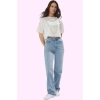 Kadın Pamuk Denim Straight Jean Pantolon Yüksek Bel Günlük Kullanım Yaz Aylarının Vazgeçilmezi