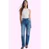 Kadın Pamuk Denim Straight Jean Yüksek Bel Yırtık Detaylı Günlük Kullanım Kaliteli Malzeme