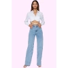 Kadın Pamuk Denim Wide Leg Jean Yüksek Bel Rahat Günlük Stil Hafta Sonu Yaz Aylarının Vazgeçilmezi