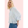 Kadın Pamuk Gömlek; Çizgili Oversize Terrycotton Dokuma Günlük Stil Yaz Aylarının Vazgeçilmezi
