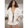 Kadın Pamuklu Bohem Pijama Takımı Müslin Kumaş Şortlu Fiyonklu Dayanıklı Malzeme