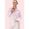 Kadın Pamuklu Çizgili Oversize Gömlek; Rahat Kesim Uzun Kollu Günlük Stil Kaliteli Malzeme