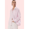 Kadın Pamuklu Çizgili Oversize Gömlek; Rahat Kesim Uzun Kollu Günlük Stil Kaliteli Malzeme