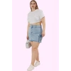 Kadın Pamuklu Denim Etek; Yüksek Bel Düz Desen Mini Boy Rahat Günlük Stil Kaliteli Malzeme