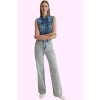 Kadın Pamuklu Denim Geniş Paça Pantolon Rahat Günlük Stil Hafta Sonu Yaz Aylarının Vazgeçilmezi