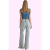 Kadın Pamuklu Denim Geniş Paça Pantolon Rahat Günlük Stil Hafta Sonu Yaz Aylarının Vazgeçilmezi