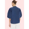 Kadın Pamuklu Denim Gömlek Regular Kalıp Balon Kol Volanlı Detaylar Rahat Günlük Stil Hafta Sonu