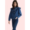 Kadın Pamuklu Denim Gömlek Volanlı Yaka Büzgülü Kollar Günlük ve Ofis Şıklığı Modern Tasarım