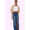 Kadın Pamuklu Denim Maxi Etek; Kalem Kalıp Kemerli Günlük Kullanım Yaz Aylarının Vazgeçilmezi