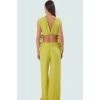 Kadın Pamuklu Dokuma Plaj Bluz Pantolon Takımı Rahat Yaz Kombinleri İçin Modern Stil