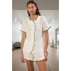 Kadın Pamuklu Fırfırlı Müslin Pijama Takımı Konforlu Kesim Mükemmel Uyum Modern Stil