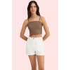 Kadın Pamuklu Gabardin Mini Şort Yüksek Bel Geniş Paça Günlük Kombinler Yaz Aylarının Vazgeçilmezi