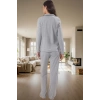 Kadın Pamuklu Örme Pijama Takımı Uzun Kollu Regular Kalıp Boru Paça Ev Giyim Trend Tasarım