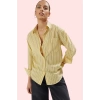 Kadın Pamuklu Polyester Dokuma Gömlek Çizgili Oversize Günlük Hafta Sonu Dayanıklı Malzeme