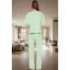 Kadın Pamuklu Rahat Baskılı Pijama Takımı Kısa Kollu Tişört Pantolon Kullanım Ve Şık