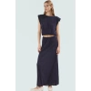 Kadın Pilise Örme Kısa Kollu Crop Bluz ve Etek Takım Yaz Koleksiyonu Dayanıklı Malzeme