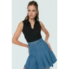 Kadın Polo Yaka Crop Örme Bluz Yazlık Rahat Kombin Trend Tasarım Uzun Ömürlü Kaliteli İşçilik