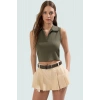 Kadın Polo Yaka Crop Örme Bluz Yazlık Rahat Kombin Trend Tasarım Uzun Ömürlü Kaliteli İşçilik