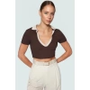 Kadın Polo Yaka Kısa Kollu Crop Bluz Esnek Örme Polyester Yüksek Kalite Özenle Seçilmiş