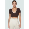 Kadın Polo Yaka Kısa Kollu Crop Bluz Esnek Örme Polyester Yüksek Kalite Özenle Seçilmiş