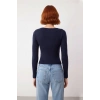 Kadın Premium İplik Lacivert Triko Kazak Şık Fitted Asimetrik Detaylı İlkbahar Sonbahar Kaliteli