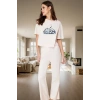 Kadın Pudra Fil Baskılı Pamuklu Regular Pijama Takımı Özenle Seçilmiş Dayanıklı Malzeme Rahat Kullanım