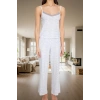 Kadın Rahat Pamuklu Çizgili Pijama Takımı İnce Askılı V Yaka Homewear Uzun Ömürlü Özel Tasarım