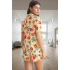 Kadın Rahat Viskoz Pijama Takımı Meyve Desenli Şortlu Yazlık Özel Tasarım Yüksek Kalite Dayanıklı Malzeme