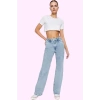 Kadın Regular Boy Denim Jean Yüksek Bel Geniş Paça Pamuk Günlük Kullanım Dayanıklı Malzeme