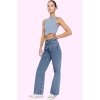 Kadın Regular Boy Denim Jean Yüksek Bel Geniş Paça Pamuk Günlük Kullanım Dayanıklı Malzeme