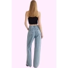 Kadın Regular Boy Denim Jean; Yüksek Bel Geniş Paça Pamuk Günlük Kullanım Kaliteli Malzeme