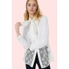 Kadın Regular Kalıp Dantel Gömlek Uzun Kollu Şal Yaka Dokuma Kumaş Casual Stil Günlük Kullanım