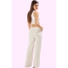 Kadın Regular Pantolon Geniş Paça Wide Leg Keten Görünümlü Dokuma Casual Dayanıklı Malzeme