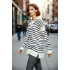 Kadın Relaxed Kalıp Çizgili Bağcıklı Yaka Triko Kazak Günlük Kullanım İçin İdeal Seçim Kaliteli