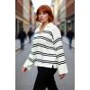 Kadın Relaxed Kesim Çizgili Polo Yaka Akrilik Triko Kazak Kış Sezonu Günlük Şıklıkta Konfor Sunar