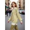 Kadın Relaxed Kesim Çizgili Polo Yaka Düşük Kol Kışlık Triko Kazak Günlük Şıklık Kaliteli Şık
