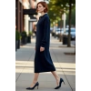 Kadın Shift Kalıp Midi Boy Polo Yaka Triko Elbise Günlük Rahat Uzun Düşük Kollu Kışlık Şık Tasarım