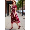 Kadın Şifon Kumaş Melek Kol V Yaka Çiçek Desenli A line Kruvaze Maxi Elbise İlkbahar Yaz Kaliteli