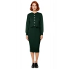 Kadın Şık Akrilik Bisiklet Yaka Uzun Kol Bodycon Midi Triko Elbise Hırka Seti Günlük Kaliteli