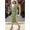 Kadın Şık Akrilik Bisiklet Yaka Uzun Kol Bodycon Midi Triko Elbise Hırka Seti Günlük Kaliteli