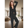 Kadın Şık Çizgili Viskon Pijama Takımı Rahat Yumuşak Çok Regular Zarif Tasarım Görünüm